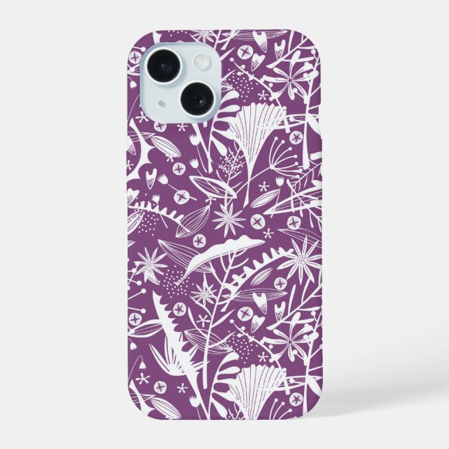 Botanical Pattern Purple iPhone 15 Case (Back)