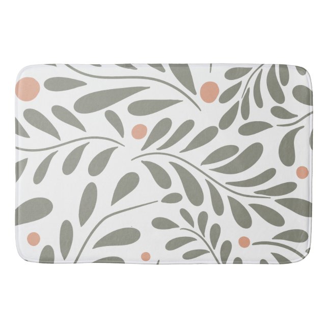 Botanical Pattern Sage green leaves Bath Mat (Front)