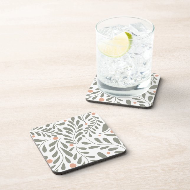 Botanical Pattern Sage green leaves Coaster (Right Side)