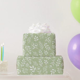 Botanical Pattern Sage Green Wrapping Paper Roll