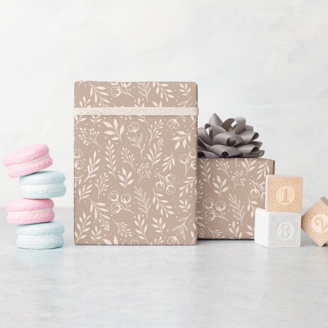 Botanical Pattern Warm Beige - Wrapping Paper Roll (Baby Shower)