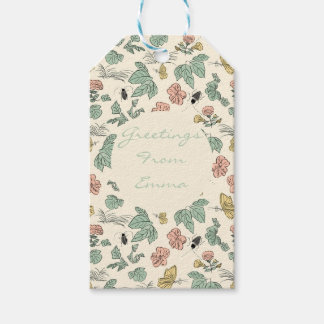 Botanical Pattern with Butterflies and Beetles Gift Tags