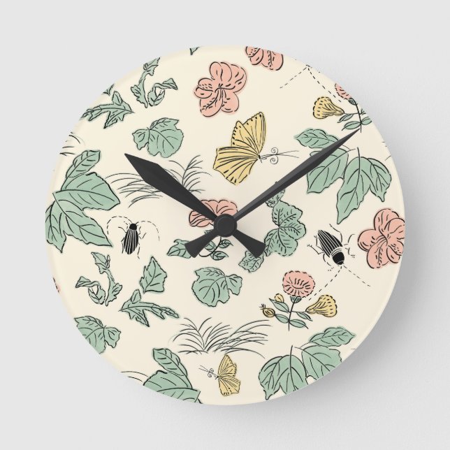  Botanical Pattern with Butterflies and Beetles Round Clock (Front)