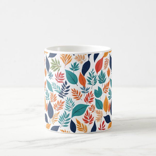 Botanical pattern with tropical leaves on white coffee mug (Center)