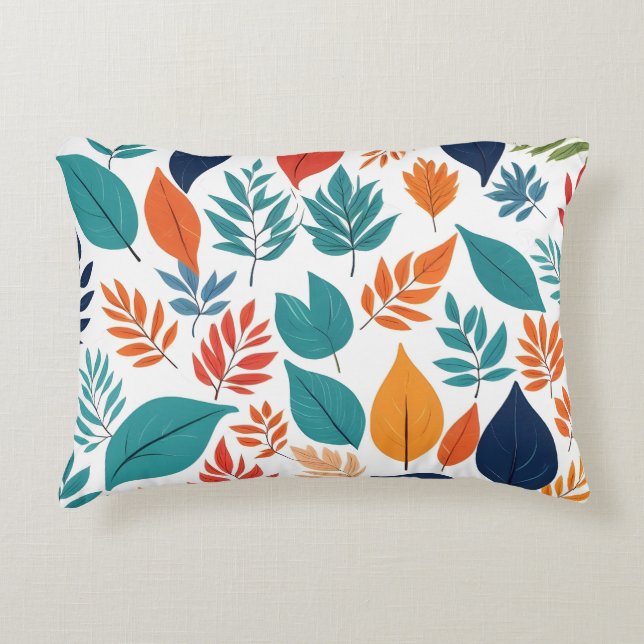 Botanical pattern with tropical leaves on white decorative cushion (Front)