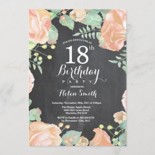 Botanical Peach Floral 18th Birthday Invitation