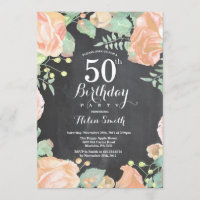 Botanical Peach Floral 50th Birthday Invitation