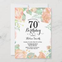 Botanical Peach Floral 70th Birthday Invitation
