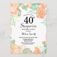 Botanical Peach Floral Surprise 40th Birthday