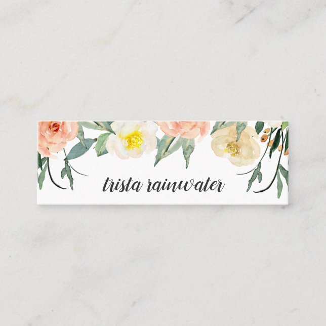Botanical Peach Watercolor Roses Floral Mini Business Card (Front)