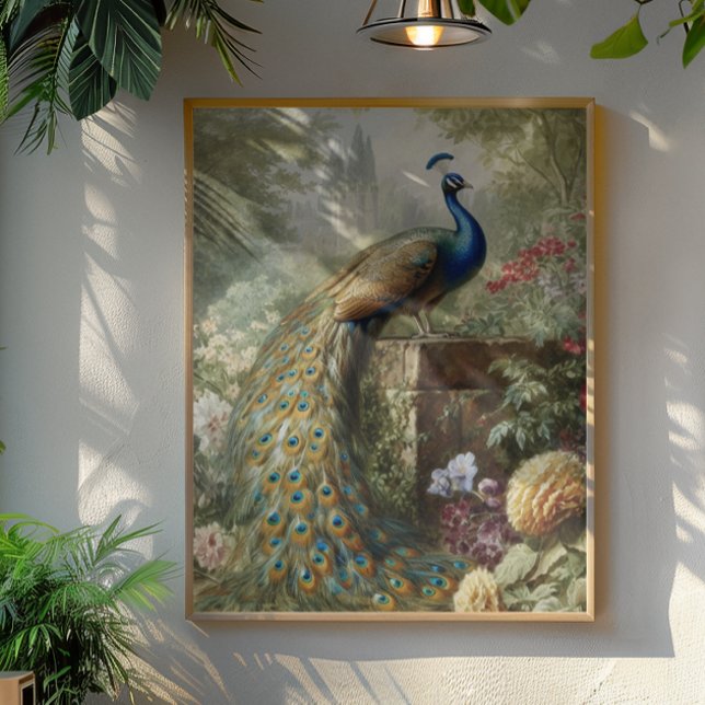 Botanical: peacock near castle in English garden  Poster (Creator Uploaded)