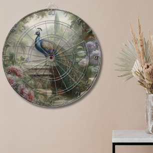 Botanical: peacock on stairs in an English garden Dartboard