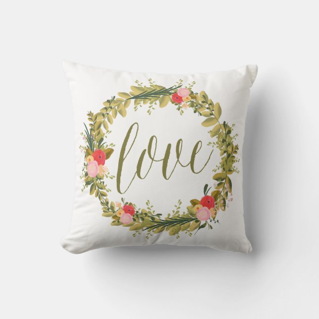 Botanical Peonies Floral Wreath Love Pillow (Front)