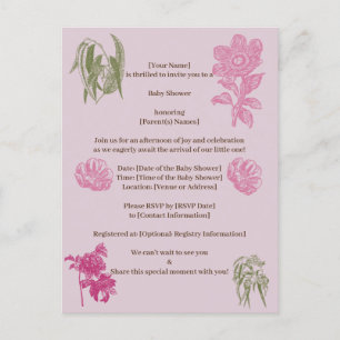 Botanical Peony Eucalyptus Girl Baby Shower Invitation Postcard