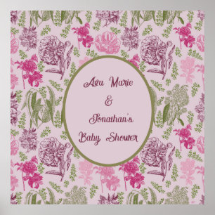Botanical Peony Eucalyptus Girl Baby Shower  Poster