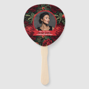 Botanical Peony Flower Accent Birthday  Hand Fan