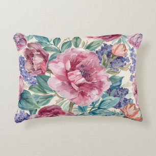 Botanical Peony Watercolor Lavender Blooms Floral Decorative Cushion