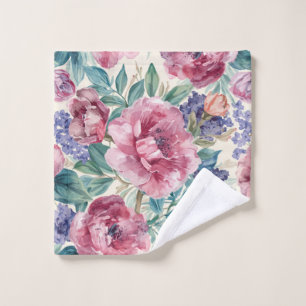 Botanical Peony Watercolor Lavender Blooms Floral Wash Cloth