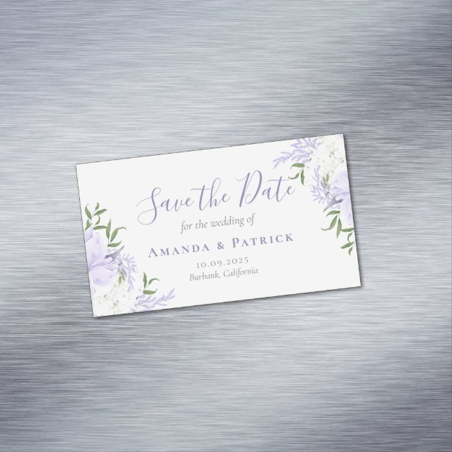 Botanical Periwinkle Watercolor Save The Date Magnetic Business Card (In Situ)
