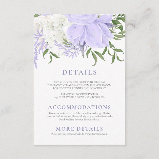 Botanical Periwinkle Watercolor Wedding Enclosure Card (Front)