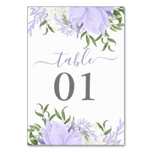 Botanical Periwinkle Watercolor Wedding Table Number