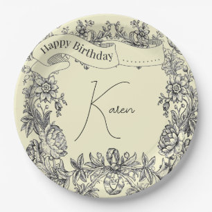 Botanical Personalised Name Floral Calligraphy Paper Plate
