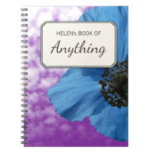 Botanical Photo Blue Poppy Personalised Spiral Notebook