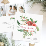 Botanical Photo Christmas Cards<br><div class="desc">Botanical Photo Christmas Cards. Capture the essence of the season with this square card from the Red Holiday Watercolor Botanical Christmas Cards Collection. The front features elegant "Merry Christmas" script, framed by vibrant red flowers and greenery on a crisp white background, offering a classic and timeless greeting. The back provides...</div>