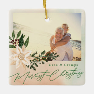 Botanical Photo Christmas Custom Grandparents Ceramic Ornament