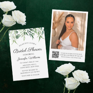 Botanical Photo QR Code Bridal Shower Invitation