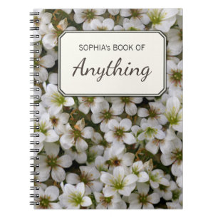 Botanical Photo White Garden Flowers Personalised Spiral Notebook