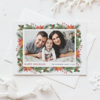 Botanical Pine Needles and Poinsettias Frame Photo