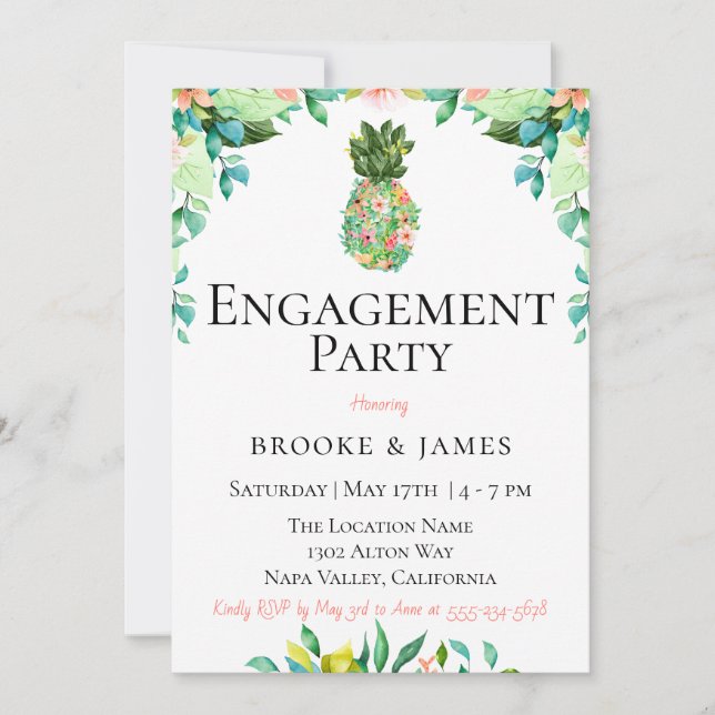 Botanical Pineapple Engagement Party Invitation (Front)