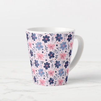 Botanical Pink And Blue Flowers Nature Print Latte Mug