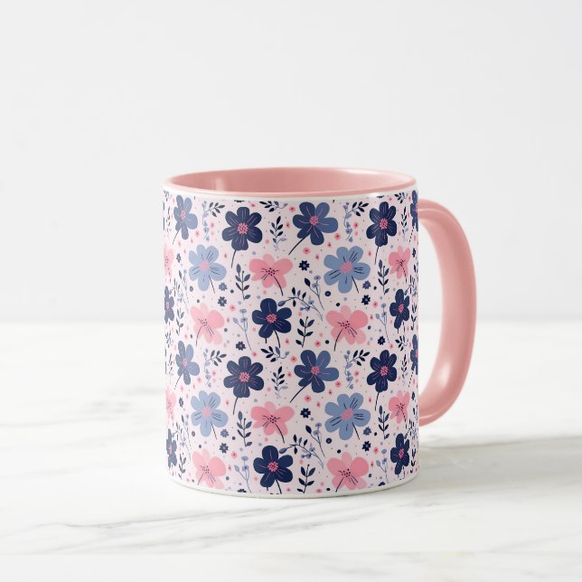 Botanical Pink And Blue Flowers Nature Print Mug (Front Right)