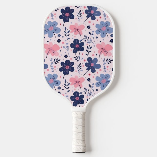 Botanical Pink And Blue Flowers Nature Print Pickleball Paddle (Front)
