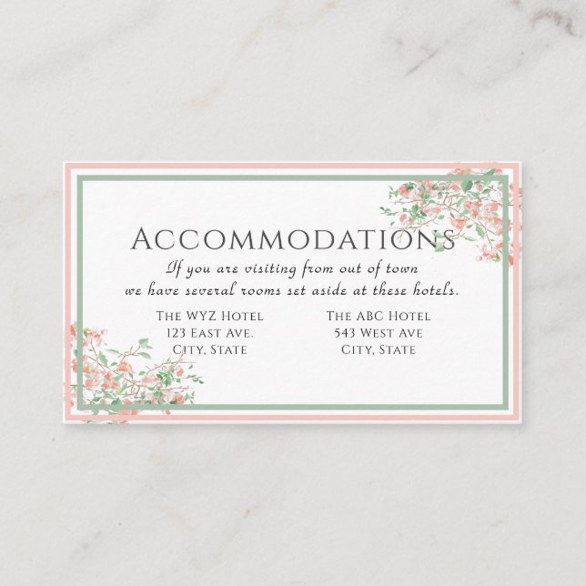 Botanical Pink and Green Boho Wedding Information  Enclosure Card (Front)