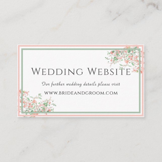 Botanical Pink and Green Boho Wedding Website Enclosure Card (Front)