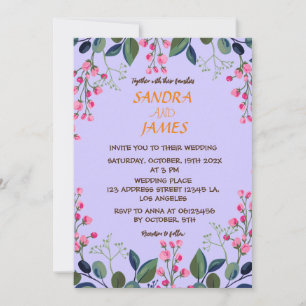 Botanical pink and green flowers invitation
