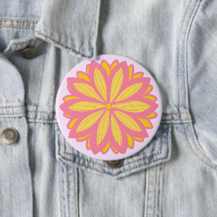 Botanical Pink And Yellow Flower 10 Cm Round Badge