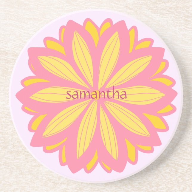 Botanical Pink And Yellow Flower Coaster (Front)