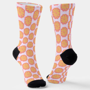 Botanical Pink And Yellow Flower Socks