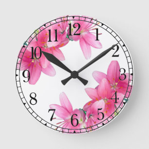 Botanical Pink Asiatic Lily Flowers Wall Clock