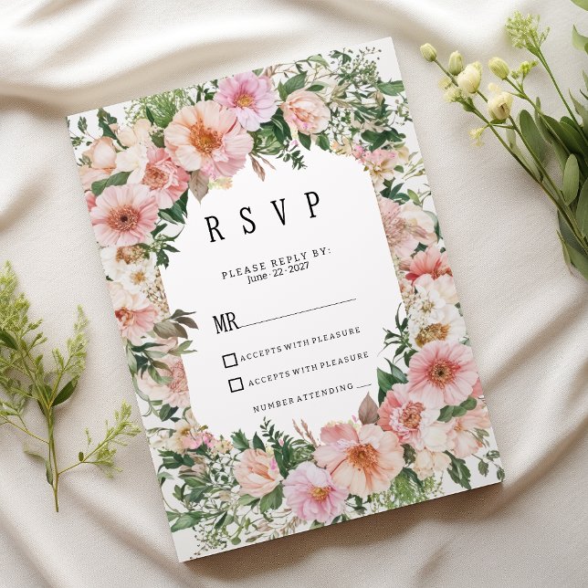 Botanical pink blossom summer floral RSVP  Invitation (Botanical pink blossom summer floral RSVP)