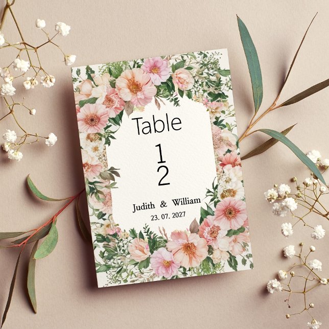 Botanical pink blossom summer floral Table Numbers (Botanical pink blossom summer floral Table Numbers)