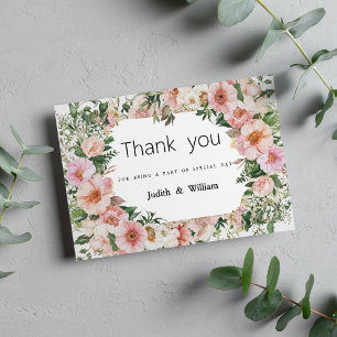 Botanical pink blossom summer floral Thank You Invitation