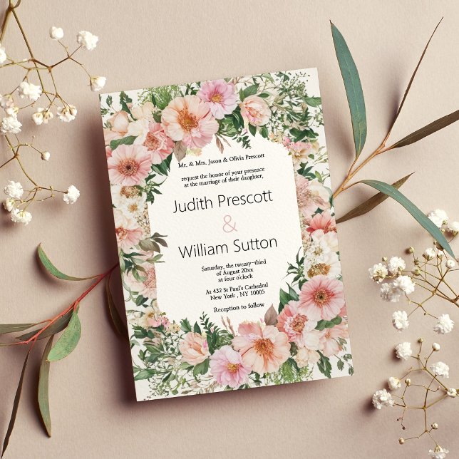 Botanical pink blossom summer floral Wedding Invitation (Botanical pink blossom summer floral Wedding )