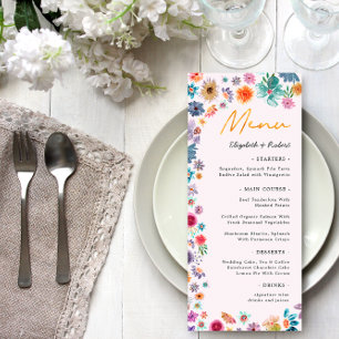 Botanical Pink Boho Chic Wildflower Garden Wedding Menu