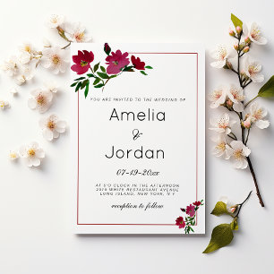 Botanical pink burgundy green floral Wedding Invitation