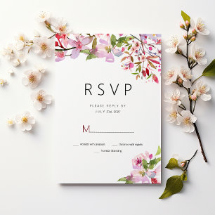 Botanical pink cherry blossom summer RSVP Invitation